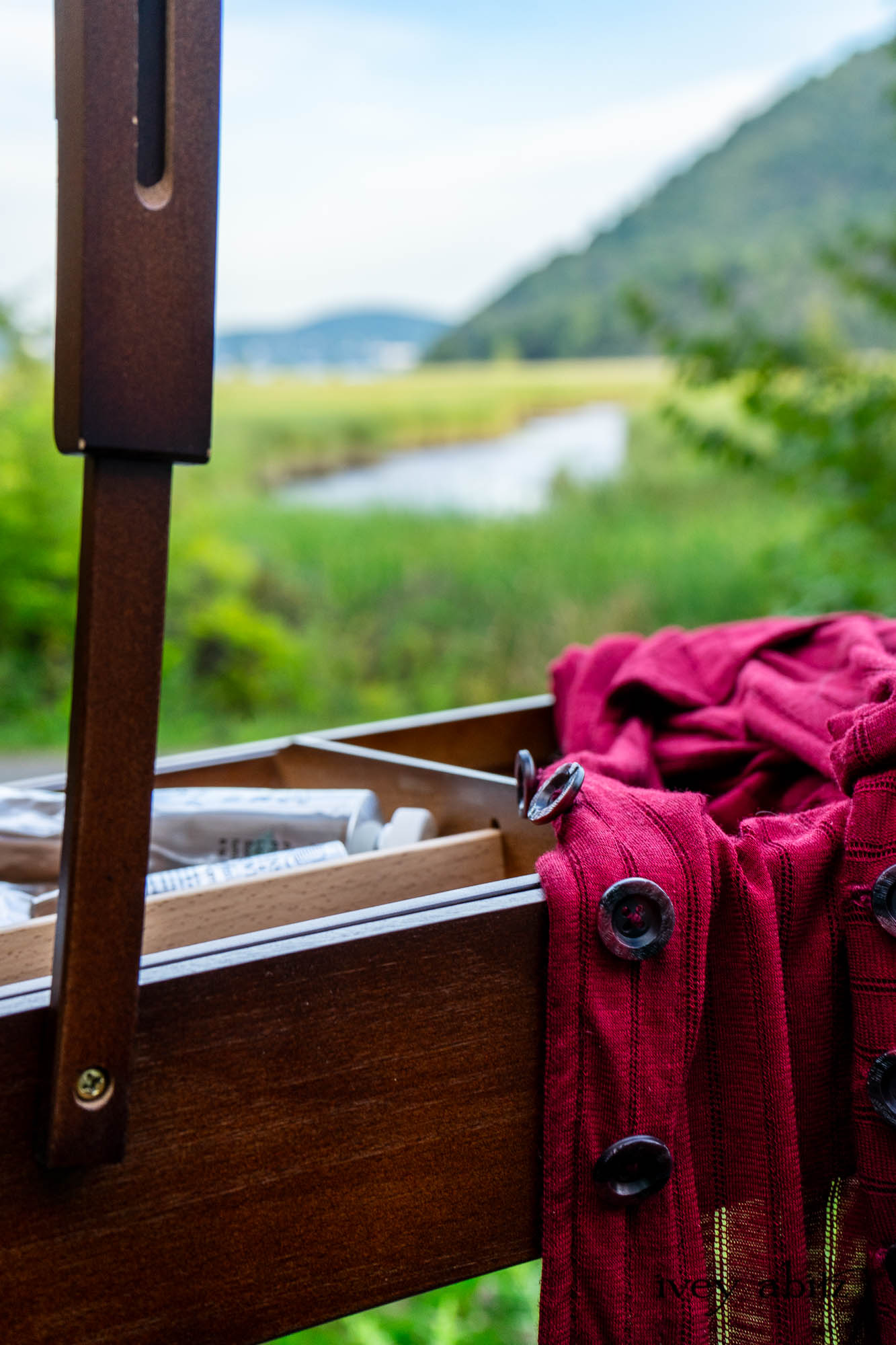 Henrietta Duster Coat in Crimson Sky Pointelle Stripe Knit.