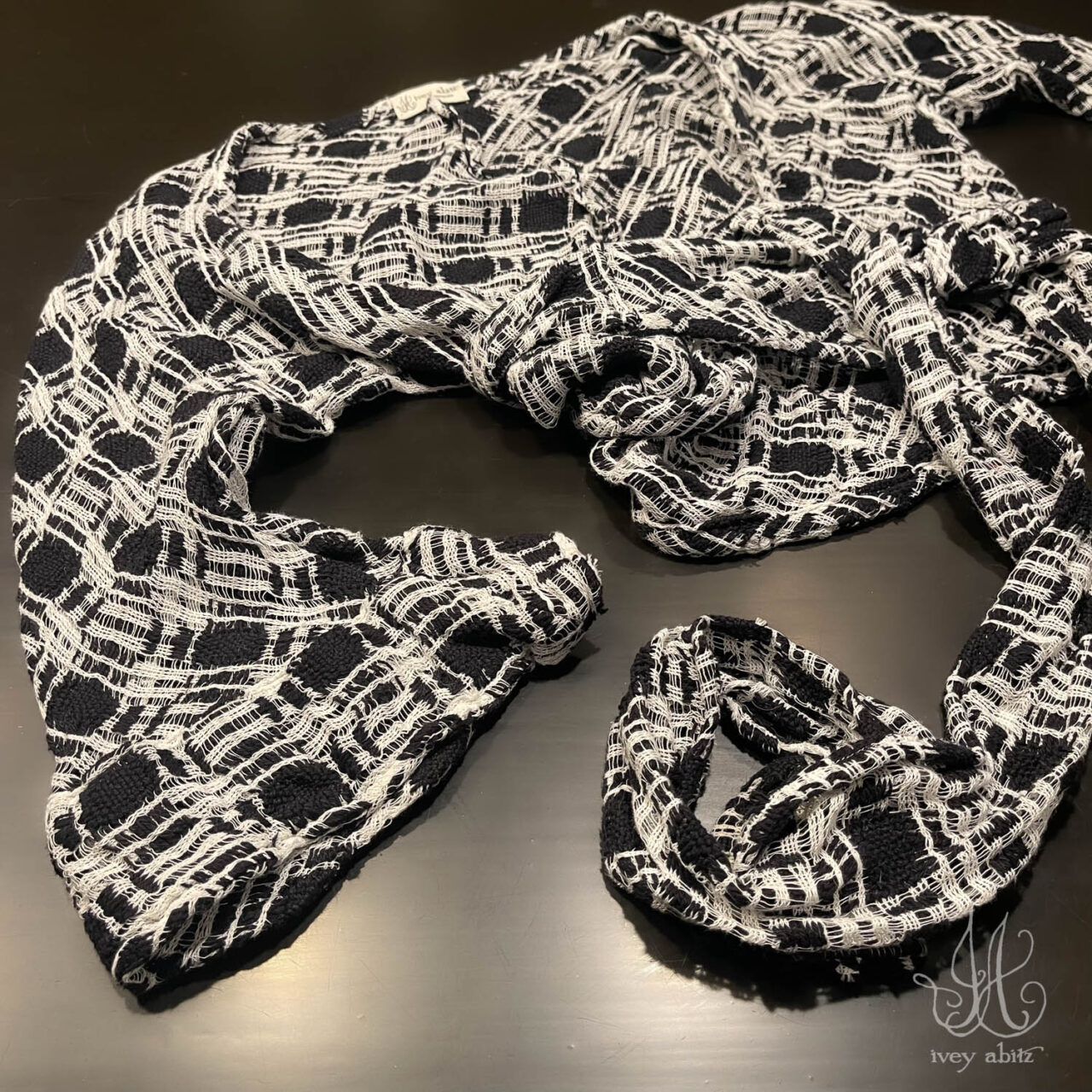 Rennie Wrap Jacket in a classic black and white embroidered weave is easy and a joy to wear.