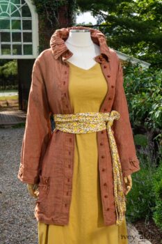 Gabled Shirt Jacket in Sunnyside Washed Linen; Porte Cochere Sash in Yellow Days Soft Floral Knit; Gabled Frock in Yellow Days Washed Stretch Weave. Ivey Abitz at Boscobel House and Gardens