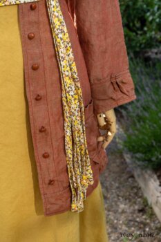 Gabled Shirt Jacket in Sunnyside Washed Linen; Porte Cochere Sash in Yellow Days Soft Floral Knit; Gabled Frock in Yellow Days Washed Stretch Weave. Ivey Abitz at Boscobel House and Gardens