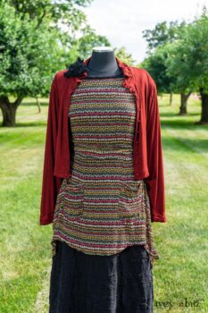 Bramley Dress in Rose Garden Row Silk Chiffon; Bertie Jacket in Rose Garden and Black Soft Ribbed Knit; Soutache Brooch in Black Weaves; Bertie Frock in Black Puckered Check Weave; Cilla Slip Frock in Rose Garden Row Silk Chiffon. Ivey Abitz at Boscobel House and Gardens