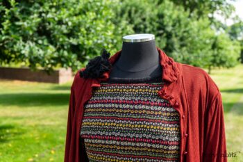 Bramley Dress in Rose Garden Row Silk Chiffon; Bertie Jacket in Rose Garden and Black Soft Ribbed Knit; Soutache Brooch in Black Weaves; Bertie Frock in Black Puckered Check Weave; Cilla Slip Frock in Rose Garden Row Silk Chiffon. Ivey Abitz at Boscobel House and Gardens