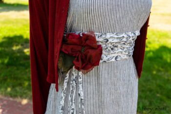 Limited Edition Blanchefleur Frock in Black and White Petite Stripe Linen; Cilla Slip Frock in Peony Soft Ribbed Knit; Bertie Jacket in Rose Garden and Black Soft Ribbed Knit; Porte Cochere Sash in Black and White Seashell Voile; Idyll Brooch in Rose Garden Silk Weaves. Ivey Abitz at Boscobel House and Gardens