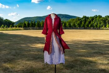 Grasmere Duster Coat in Rose Garden Ethereal Stripe Gauze; Blanchefleur Sash in Sunnyside Floral Silk Chiffon; Grasmere Frock in Sunnyside Embroidered Stripe; Cilla Slip Frock in Peony Soft Ribbed Knit. Ivey Abitz at Boscobel House and Gardens
