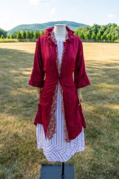 Grasmere Duster Coat in Rose Garden Ethereal Stripe Gauze; Blanchefleur Sash in Sunnyside Floral Silk Chiffon; Grasmere Frock in Sunnyside Embroidered Stripe; Cilla Slip Frock in Peony Soft Ribbed Knit. Ivey Abitz at Boscobel House and Gardens