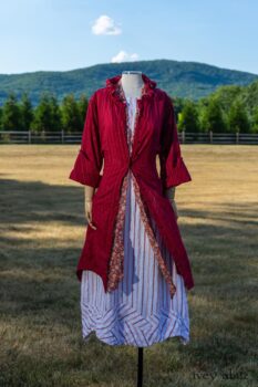 Grasmere Duster Coat in Rose Garden Ethereal Stripe Gauze; Blanchefleur Sash in Sunnyside Floral Silk Chiffon; Grasmere Frock in Sunnyside Embroidered Stripe; Cilla Slip Frock in Peony Soft Ribbed Knit. Ivey Abitz at Boscobel House and Gardens