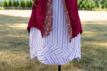 Grasmere Duster Coat in Rose Garden Ethereal Stripe Gauze; Blanchefleur Sash in Sunnyside Floral Silk Chiffon; Grasmere Frock in Sunnyside Embroidered Stripe; Cilla Slip Frock in Peony Soft Ribbed Knit. Ivey Abitz at Boscobel House and Gardens