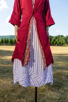 Grasmere Duster Coat in Rose Garden Ethereal Stripe Gauze; Blanchefleur Sash in Sunnyside Floral Silk Chiffon; Grasmere Frock in Sunnyside Embroidered Stripe; Cilla Slip Frock in Peony Soft Ribbed Knit. Ivey Abitz at Boscobel House and Gardens