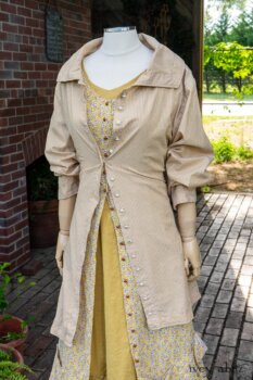 Porte Cochere Shirt Jacket in Yellow Days Stripe Cotton; Porte Cochere Frock in Yellow Days Floral Weave; Gabled Frock in Yellow Days Stretch Weave. Ivey Abitz at Boscobel House and Gardens