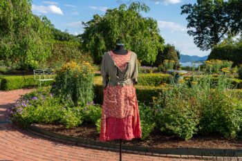Chevallier Cardigan in Herb Garden Soft Ribbed Knit; Dennison Dress in Sunnyside Floral Silk Chiffon; Bertie Frock in Rose Garden Petite Washed Stripe. Ivey Abitz at Boscobel House and Gardens