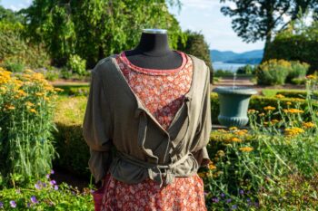 Chevallier Cardigan in Herb Garden Soft Ribbed Knit; Dennison Dress in Sunnyside Floral Silk Chiffon; Bertie Frock in Rose Garden Petite Washed Stripe. Ivey Abitz at Boscobel House and Gardens