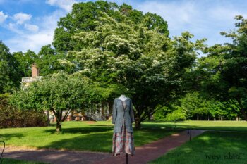 Hudson Duster Coat in Herb Garden Petite Stripe Linen; Hudson Frock in Sunny Seaside Plaid Linen; Cilla Slip Frock in Herb Garden Soft Ribbed Knit. Ivey Abitz at Boscobel House and Gardens