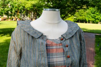 Hudson Duster Coat in Herb Garden Petite Stripe Linen; Hudson Frock in Sunny Seaside Plaid Linen; Cilla Slip Frock in Herb Garden Soft Ribbed Knit. Ivey Abitz at Boscobel House and Gardens