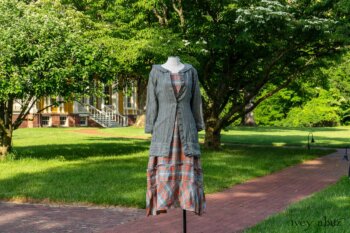 Hudson Duster Coat in Herb Garden Petite Stripe Linen; Hudson Frock in Sunny Seaside Plaid Linen; Cilla Slip Frock in Herb Garden Soft Ribbed Knit. Ivey Abitz at Boscobel House and Gardens