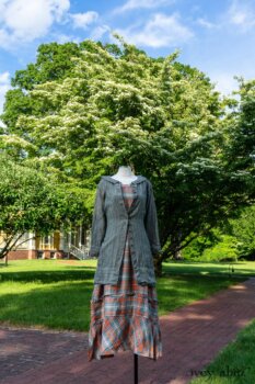 Hudson Duster Coat in Herb Garden Petite Stripe Linen; Hudson Frock in Sunny Seaside Plaid Linen; Cilla Slip Frock in Herb Garden Soft Ribbed Knit. Ivey Abitz at Boscobel House and Gardens