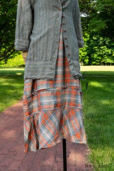 Hudson Duster Coat in Herb Garden Petite Stripe Linen; Hudson Frock in Sunny Seaside Plaid Linen; Cilla Slip Frock in Herb Garden Soft Ribbed Knit. Ivey Abitz at Boscobel House and Gardens