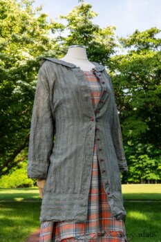 Hudson Duster Coat in Herb Garden Petite Stripe Linen; Hudson Frock in Sunny Seaside Plaid Linen; Cilla Slip Frock in Herb Garden Soft Ribbed Knit. Ivey Abitz at Boscobel House and Gardens