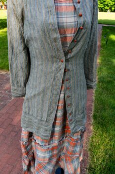 Hudson Duster Coat in Herb Garden Petite Stripe Linen; Hudson Frock in Sunny Seaside Plaid Linen; Cilla Slip Frock in Herb Garden Soft Ribbed Knit. Ivey Abitz at Boscobel House and Gardens