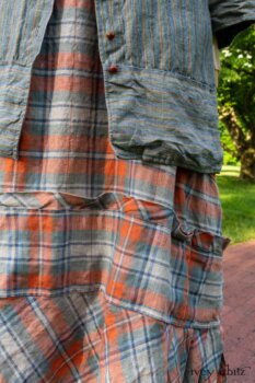 Hudson Duster Coat in Herb Garden Petite Stripe Linen; Hudson Frock in Sunny Seaside Plaid Linen; Cilla Slip Frock in Herb Garden Soft Ribbed Knit. Ivey Abitz at Boscobel House and Gardens
