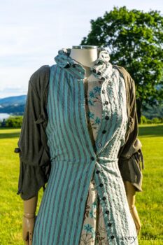 Scattergood Vest in Seaside Puckered Washed Stripe; Scattergood Frock in Seaside Floral Linen; Chevallier Cardigan in Herb Garden Soft Ribbed Knit. Ivey Abitz at Boscobel House and Gardens