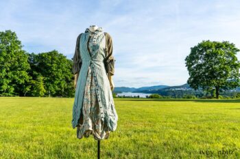 Scattergood Vest in Seaside Puckered Washed Stripe; Scattergood Frock in Seaside Floral Linen; Chevallier Cardigan in Herb Garden Soft Ribbed Knit. Ivey Abitz at Boscobel House and Gardens