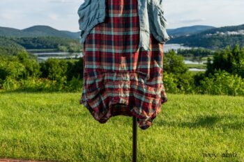 Scattergood Shirt Jacket in Seaside Washed Linen; Scattergood Frock in Seaside Rose Garden Washed Plaid; Cilla Slip Frock in Hudson Blue Soft Ribbed Knit. Ivey Abitz at Boscobel House and Gardens