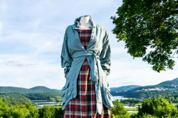 Scattergood Shirt Jacket in Seaside Washed Linen; Scattergood Frock in Seaside Rose Garden Washed Plaid; Cilla Slip Frock in Hudson Blue Soft Ribbed Knit. Ivey Abitz at Boscobel House and Gardens