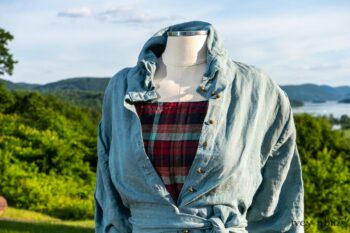 Scattergood Shirt Jacket in Seaside Washed Linen; Scattergood Frock in Seaside Rose Garden Washed Plaid; Cilla Slip Frock in Hudson Blue Soft Ribbed Knit. Ivey Abitz at Boscobel House and Gardens