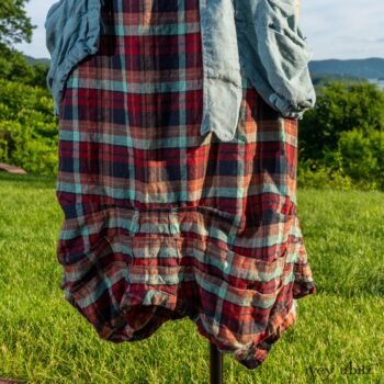 Scattergood Shirt Jacket in Seaside Washed Linen; Scattergood Frock in Seaside Rose Garden Washed Plaid; Cilla Slip Frock in Hudson Blue Soft Ribbed Knit. Ivey Abitz at Boscobel House and Gardens