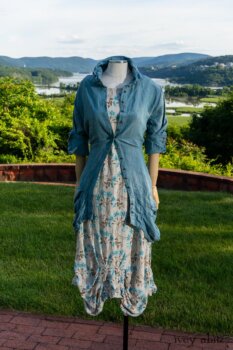 Scattergood Shirt Jacket in Seaside Washed Linen; Scattergood Frock in Seaside Floral Linen; Cilla Slip Frock in Peony Soft Ribbed Knit. Ivey Abitz at Boscobel House and Gardens