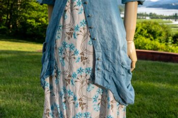 Scattergood Shirt Jacket in Seaside Washed Linen; Scattergood Frock in Seaside Floral Linen; Cilla Slip Frock in Peony Soft Ribbed Knit. Ivey Abitz at Boscobel House and Gardens