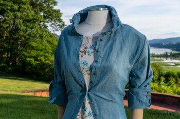 Scattergood Shirt Jacket in Seaside Washed Linen; Scattergood Frock in Seaside Floral Linen; Cilla Slip Frock in Peony Soft Ribbed Knit. Ivey Abitz at Boscobel House and Gardens