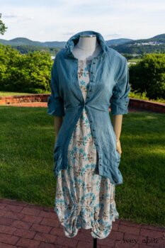 Scattergood Shirt Jacket in Seaside Washed Linen; Scattergood Frock in Seaside Floral Linen; Cilla Slip Frock in Peony Soft Ribbed Knit. Ivey Abitz at Boscobel House and Gardens