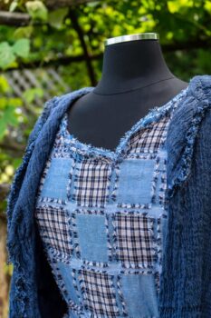 Au Sable Jacket in Hudson Blue Washed Crinkled Linen; Au Sable Frock in Hudson Blue Patch Plaid Voile; Cilla Slip Frock in Hudson Blue Soft Ribbed Knit. Ivey Abitz at Boscobel House and Gardens