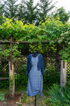 Au Sable Jacket in Hudson Blue Washed Crinkled Linen; Au Sable Frock in Hudson Blue Patch Plaid Voile; Cilla Slip Frock in Hudson Blue Soft Ribbed Knit. Ivey Abitz at Boscobel House and Gardens