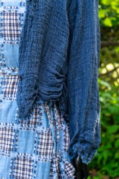 Au Sable Jacket in Hudson Blue Washed Crinkled Linen; Au Sable Frock in Hudson Blue Patch Plaid Voile; Cilla Slip Frock in Hudson Blue Soft Ribbed Knit. Ivey Abitz at Boscobel House and Gardens