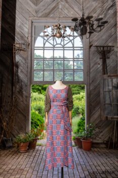 Covante Frock in Rose Garden Patch Plaid Voile; Fairholme Sash in Rose Garden Plaid Patch Voile; Chevallier Cardigan in Herb Garden Soft Ribbed Knit. Ivey Abitz at Boscobel House and Gardens