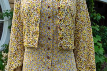 Wilhemena Jacket in Yellow Days Soft Floral Knit; Porte Cochere Frock in Yellow Days Floral Weave; Limited Edition Cilla Slip Frock in Shipsail Embroidered Voile. Ivey Abitz at Boscobel House and Gardens