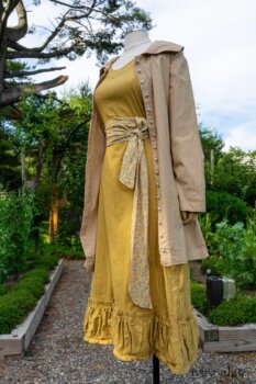 Porte Cochere Shirt Jacket in Yellow Days Washed Stripe Cotton; Blanchefleur Sash in Yellow Days Floral Weave; Gabled Frock in Yellow Days Washed Stretch Weave. Ivey Abitz at Boscobel House and Gardens