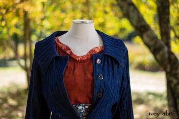 Chittister Duster Coat in Liberty Pin Tuck Twill, Nook Frock in Independence Washed Silk Chiffon; Inglenook Frock in Independence Floral Linen; Blanchefleur Sash in Independence Floral And Vine Weave. Location: Under the birch trees next to pond where Eleanor hosted many picnics from local school children to world dignitaries. Eleanor Roosevelt National Historic Site. Val-Kill, Hyde Park, New York.