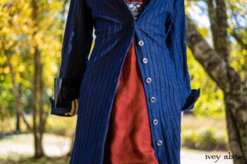 Chittister Duster Coat in Liberty Pin Tuck Twill, Nook Frock in Independence Washed Silk Chiffon; Inglenook Frock in Independence Floral Linen; Blanchefleur Sash in Independence Floral And Vine Weave. Location: Under the birch trees next to pond where Eleanor hosted many picnics from local school children to world dignitaries. Eleanor Roosevelt National Historic Site. Val-Kill, Hyde Park, New York.