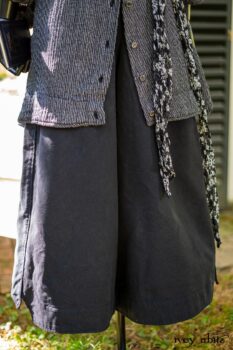 Vanetten Shirt in Unity Embroidered Stitch Silk; Vanetten Sash in Unity Floral Silk Chiffon; Vanetten Trousers in Unity Washed Cord. Location: Entrance to loggia and walled garden behind Stone Cottage. Eleanor Roosevelt National Historic Site. Hyde Park, New York.