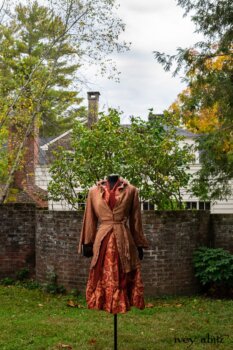 Grasmere Shirt in Independence Washed Crinkled Weave; Blanchefleur Sash in Independence Washed Silk Chiffon; Inglenook Frock in Independence Floral Linen. Location: Behind walled garden and Stone Cottage at the Eleanor Roosevelt National Historic Site.