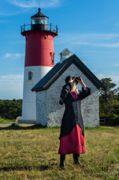 Henrietta Duster Coat in Beacon Black Washed Ribbed Knit; Cape Frock in Cape Rose Washed Linen. Ivey Abitz Bespoke Clothing.