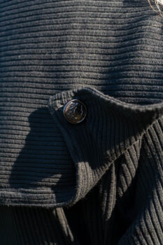 Henrietta Duster Coat in Beacon Black Washed Ribbed Knit; Cape Frock in Cape Rose Washed Linen. Ivey Abitz Bespoke Clothing.