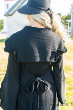 Henrietta Duster Coat in Beacon Black Washed Ribbed Knit; Cape Frock in Cape Rose Washed Linen. Ivey Abitz Bespoke Clothing.