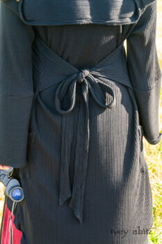Henrietta Duster Coat in Beacon Black Washed Ribbed Knit; Cape Frock in Cape Rose Washed Linen. Ivey Abitz Bespoke Clothing.