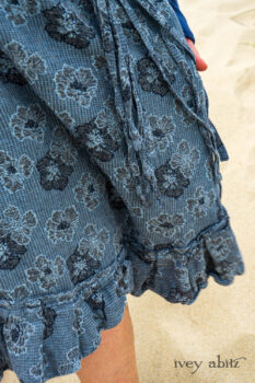 Eugenia Jacket in Seascape Melange Knit; Tilbrook Frock in Seascape Floral Linen; Porte Cochere Sash in Seascape Floral Linen. Ivey Abitz Bespoke Clothing.