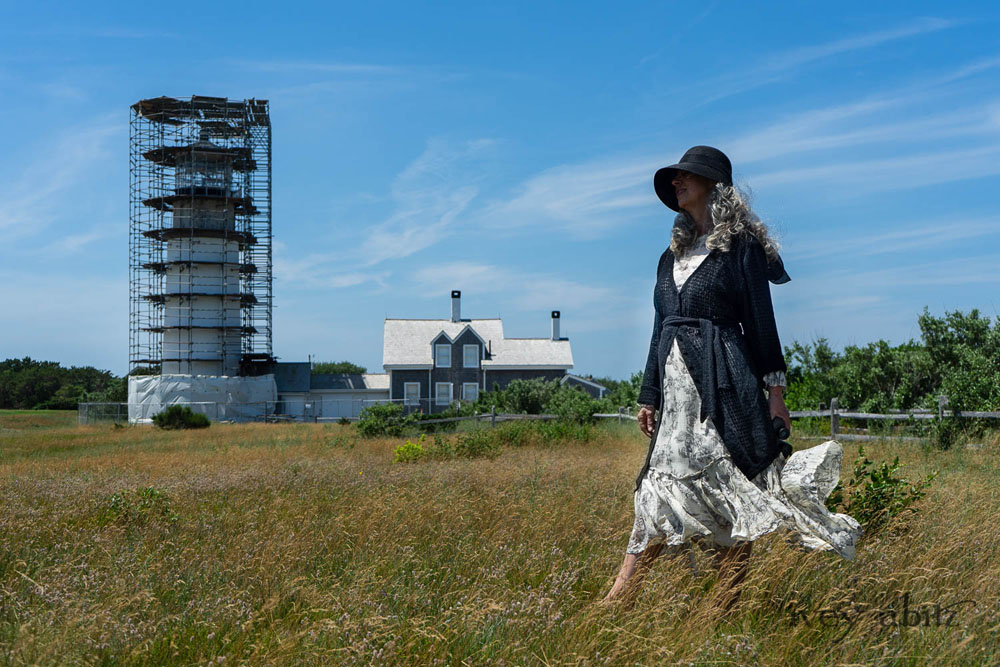 Fairholme Jacket in Beacon Black Lace Netted Knit; Fairholme Frock in Ethereal Cream and Black Floral Voile; Cilla Slip Frock in Sailcloth Soft Ribbed Knit. Ivey Abitz Bespoke Clothing.