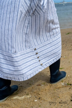 Eugenia Jacket in Seascape Melange Knit; Viv Frock in National Seashore Variegated Stripe; Cilla Slip Frock in Sailcloth Soft Ribbed Knit. Ivey Abitz Bespoke Clothing.